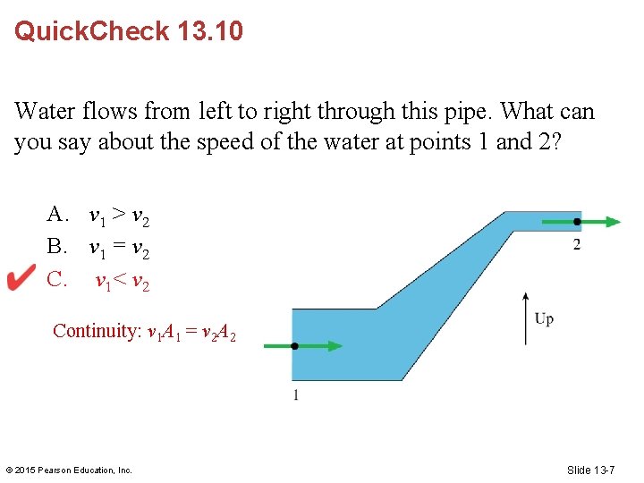 Quick. Check 13. 10 Water flows from left to right through this pipe. What