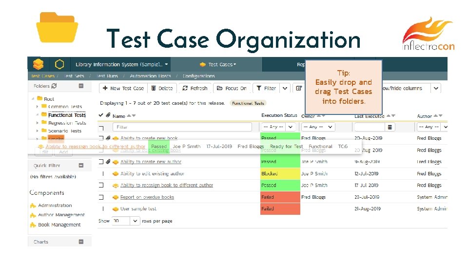 Test Case Organization Tip: Easily drop and drag Test Cases into folders. 