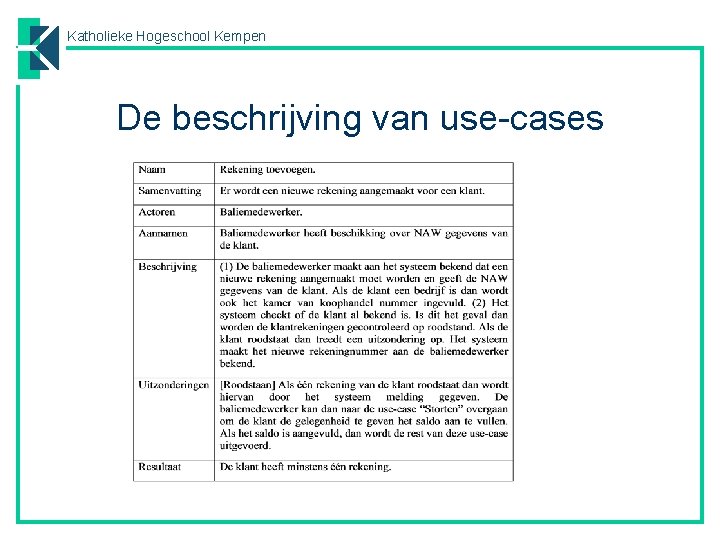 Katholieke Hogeschool Kempen De beschrijving van use-cases 