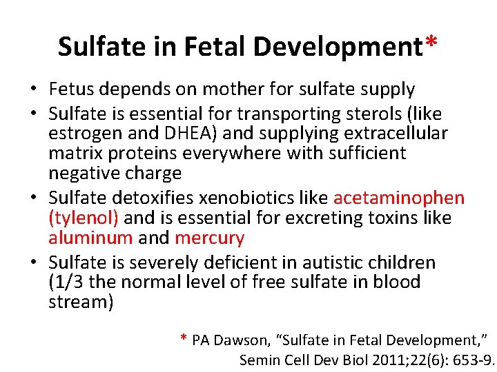 Sulfate in Fetal Development* • Fetus depends on mother for sulfate supply • Sulfate