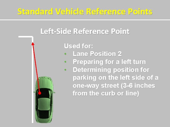 Standard Vehicle Reference Points Left-Side Reference Point Used for: • Lane Position 2 •