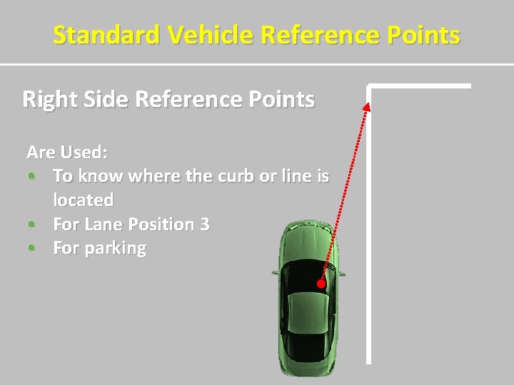 Standard Vehicle Reference Points Right Side Reference Points Are Used: • To know where