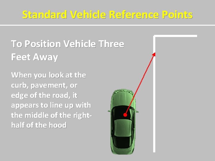 Standard Vehicle Reference Points To Position Vehicle Three Feet Away When you look at