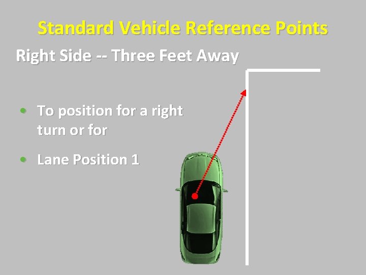 Standard Vehicle Reference Points Right Side -- Three Feet Away • To position for