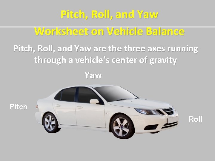 Pitch, Roll, and Yaw Worksheet on Vehicle Balance Pitch, Roll, and Yaw are three