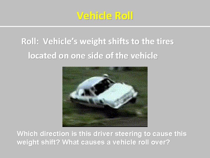 Vehicle Roll: Vehicle’s weight shifts to the tires located on one side of the