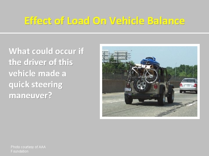 Effect of Load On Vehicle Balance What could occur if the driver of this