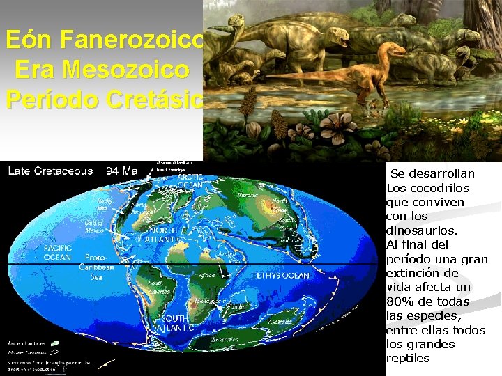 Eón Fanerozoico Era Mesozoico Período Cretásico Se desarrollan Los cocodrilos que conviven con los
