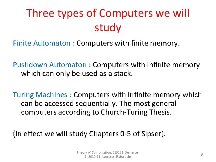Theory of Computation CS 3231 2010 2011 First