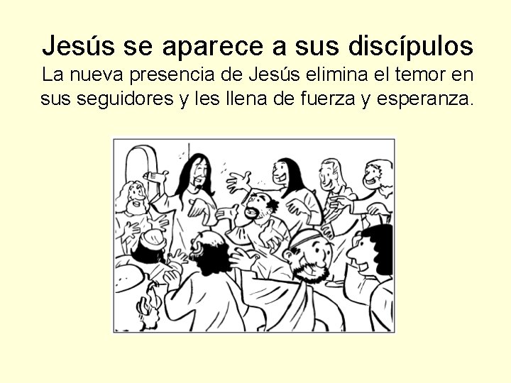 Jesús se aparece a sus discípulos La nueva presencia de Jesús elimina el temor