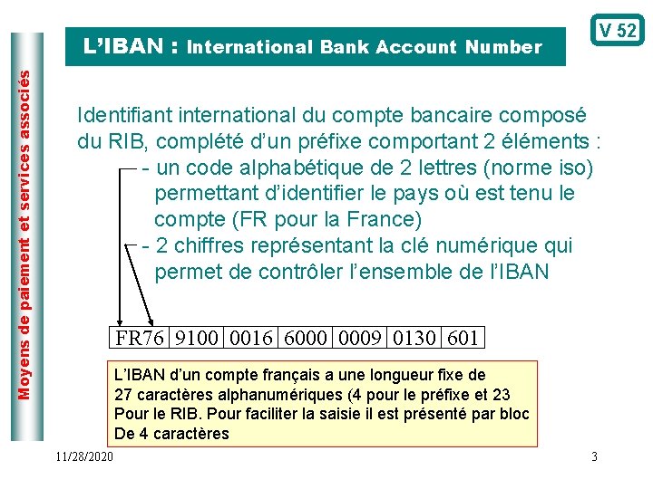 V 52 Moyens de paiement et services associés L’IBAN : International Bank Account Number