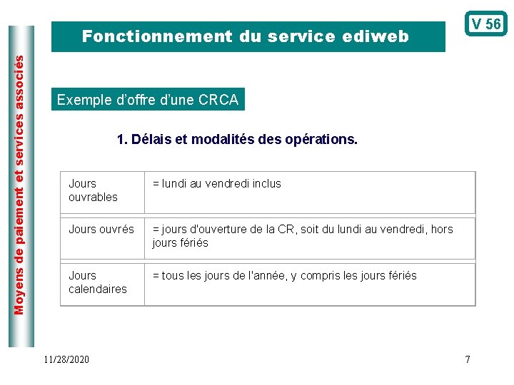 V 56 Moyens de paiement et services associés Fonctionnement du service ediweb Exemple d’offre