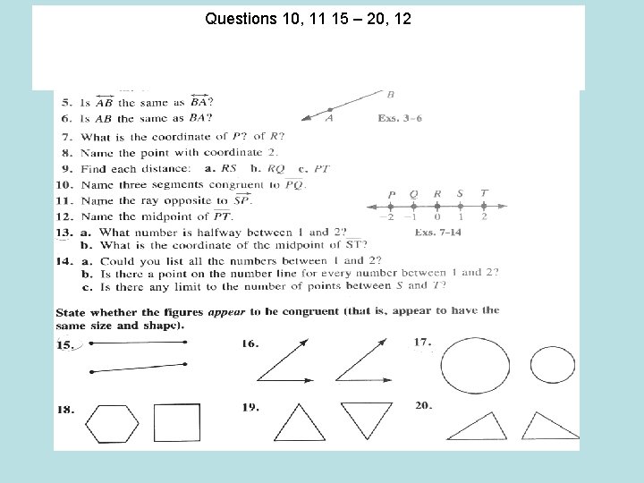 Questions 10, 11 15 – 20, 12 