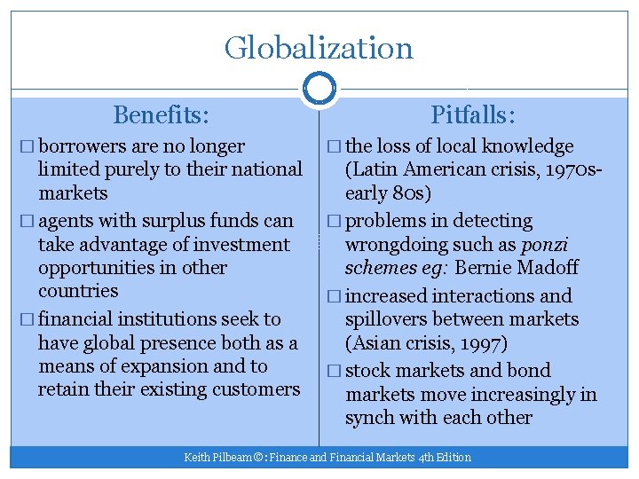 Globalization Benefits: Pitfalls: � borrowers are no longer � the loss of local knowledge