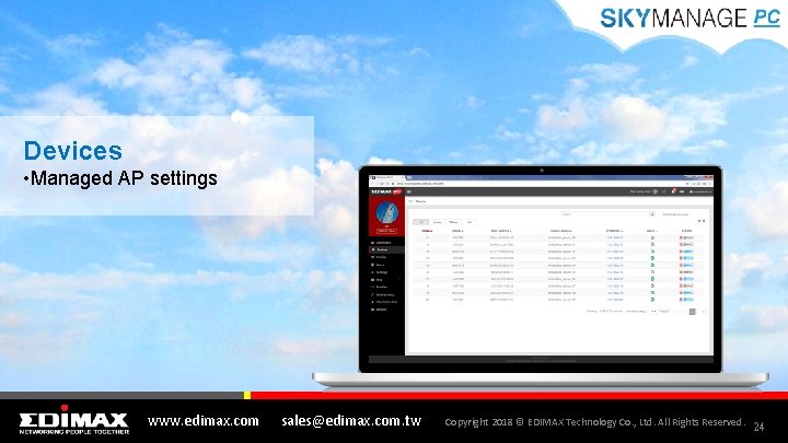 Devices • Managed AP settings www. edimax. com sales@edimax. com. tw Copyright 2018 ©