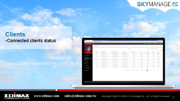 Clients • Connected clients status www. edimax. com sales@edimax. com. tw Copyright 2018 ©