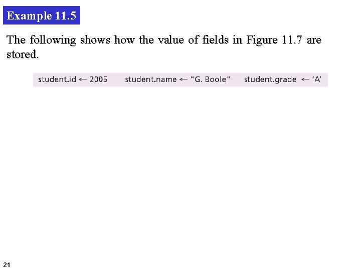 Example 11. 5 The following shows how the value of fields in Figure 11.