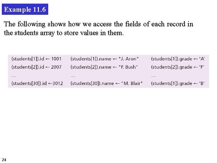 Example 11. 6 The following shows how we access the fields of each record