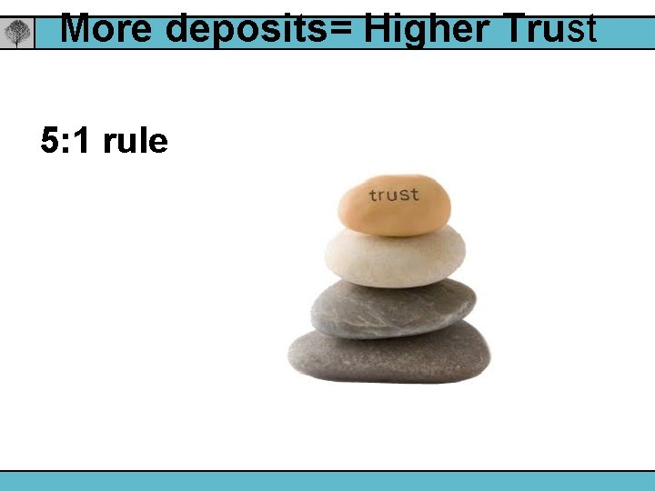 More deposits= Higher Trust 5: 1 rule 