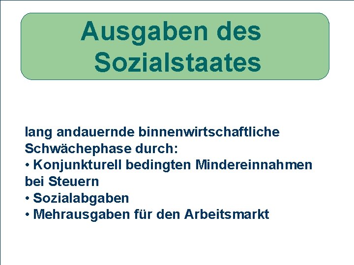 Ausgaben des PROBLEMSTELLUNG Sozialstaates l. Definition Sozialstaat l stagnierendes Wirtschaftswachstum, l. Geschichte des Sozialstaat