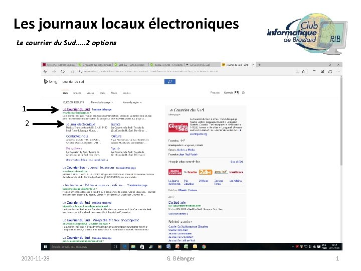 Les journaux locaux électroniques Le courrier du Sud…. . 2 options 1 2 2020