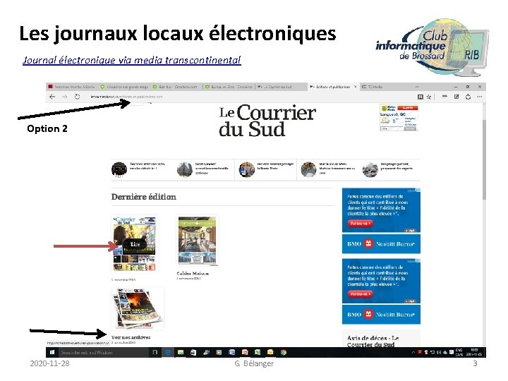 Les journaux locaux électroniques Journal électronique via media transcontinental Option 2 2020 -11 -28