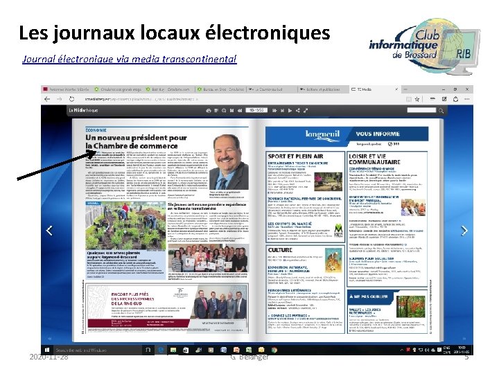 Les journaux locaux électroniques Journal électronique via media transcontinental 2020 -11 -28 G. Bélanger
