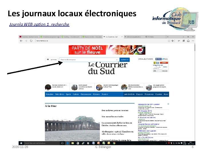 Les journaux locaux électroniques Journla WEB option 1 recherche 2020 -11 -28 G. Bélanger