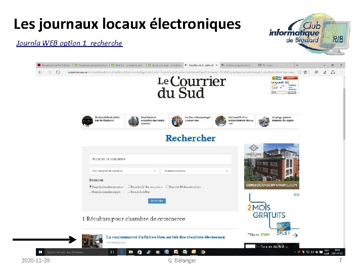 Les journaux locaux électroniques Journla WEB option 1 recherche 2020 -11 -28 G. Bélanger