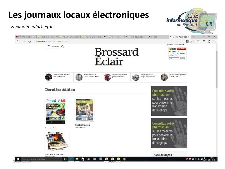 Les journaux locaux électroniques Version mediatheque 2020 -11 -28 G. Bélanger 9 