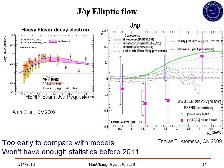 J/y Elliptic flow Heavy Flavor decay electron J/y PHENIX Beam Use Request Alan Dion, J/y Elliptic flow Heavy Flavor decay electron J/y PHENIX Beam Use Request Alan Dion,