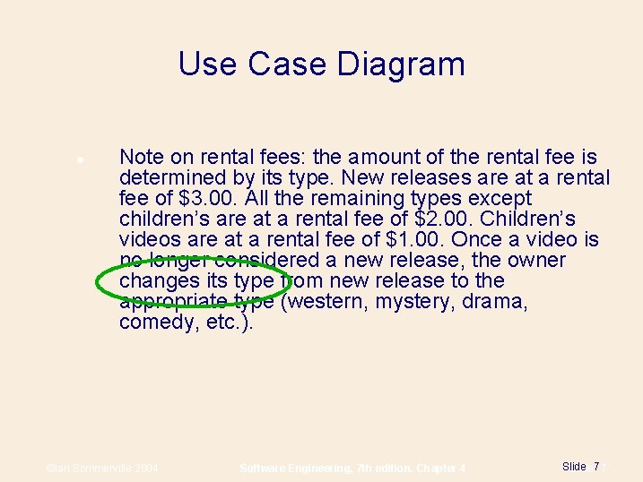 Use Case Diagram Note on rental fees: the amount of the rental fee is