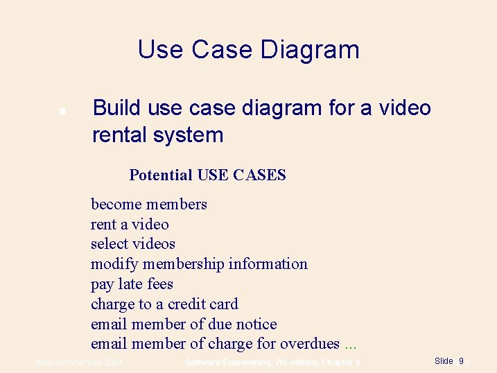 Use Case Diagram Build use case diagram for a video rental system Potential USE