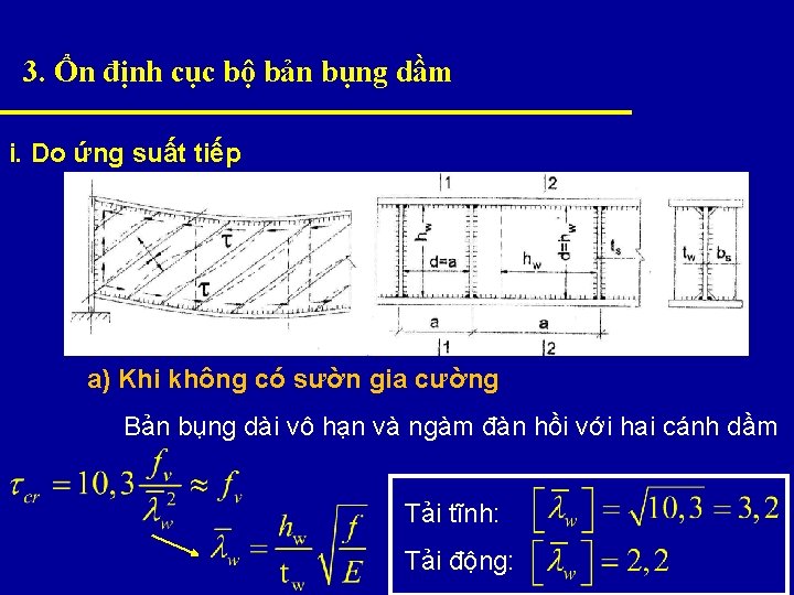 3. Ổn định cục bộ bản bụng dầm i. Do ứng suất tiếp a)