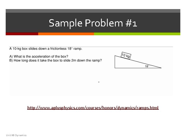 Sample Problem #1 http: //www. aplusphysics. com/courses/honors/dynamics/ramps. html Unit #3 Dynamics 