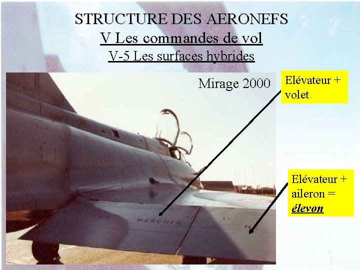 STRUCTURE DES AERONEFS V Les commandes de vol V-5 Les surfaces hybrides Mirage 2000