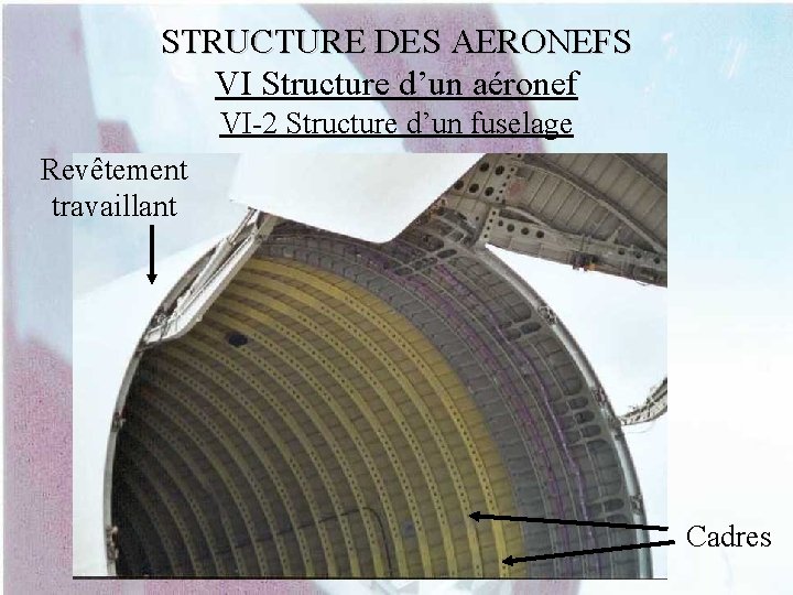 STRUCTURE DES AERONEFS VI Structure d’un aéronef VI-2 Structure d’un fuselage Revêtement travaillant Cadres