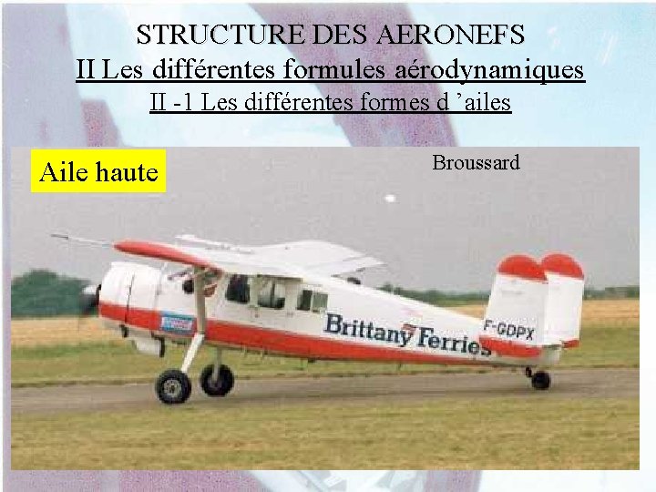 STRUCTURE DES AERONEFS II Les différentes formules aérodynamiques II -1 Les différentes formes d