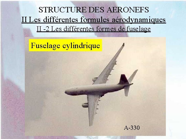 STRUCTURE DES AERONEFS II Les différentes formules aérodynamiques II -2 Les différentes formes de
