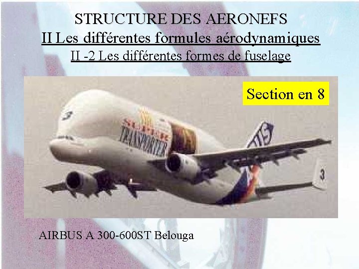 STRUCTURE DES AERONEFS II Les différentes formules aérodynamiques II -2 Les différentes formes de
