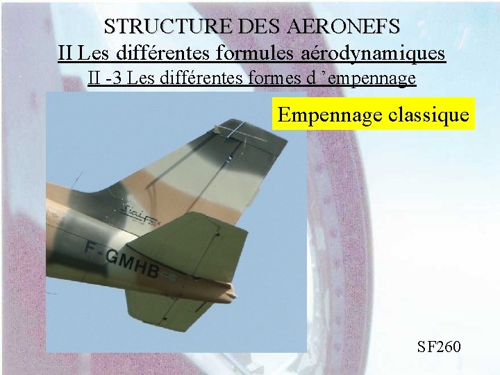 STRUCTURE DES AERONEFS II Les différentes formules aérodynamiques II -3 Les différentes formes d