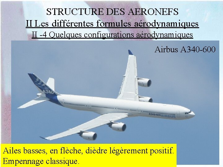 STRUCTURE DES AERONEFS II Les différentes formules aérodynamiques II -4 Quelques configurations aérodynamiques Airbus