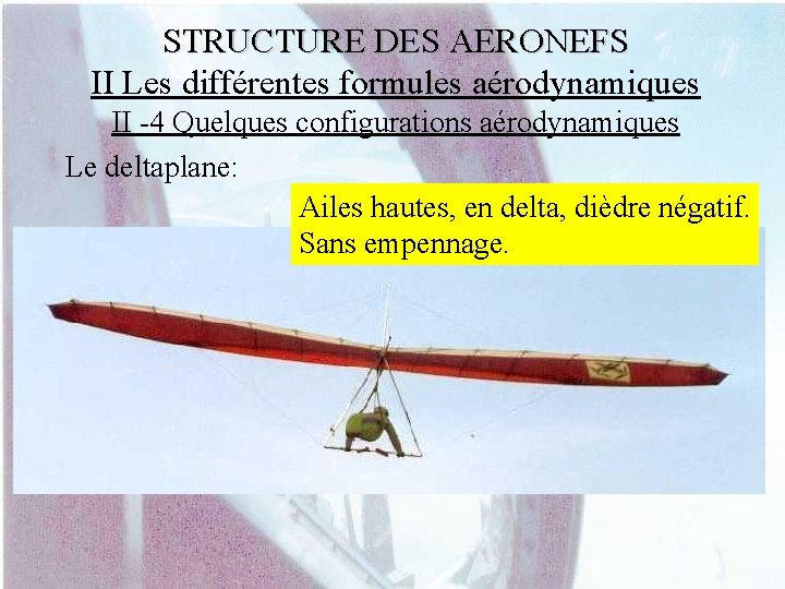 STRUCTURE DES AERONEFS II Les différentes formules aérodynamiques II -4 Quelques configurations aérodynamiques Le