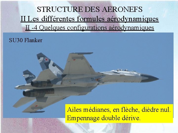 STRUCTURE DES AERONEFS II Les différentes formules aérodynamiques II -4 Quelques configurations aérodynamiques SU