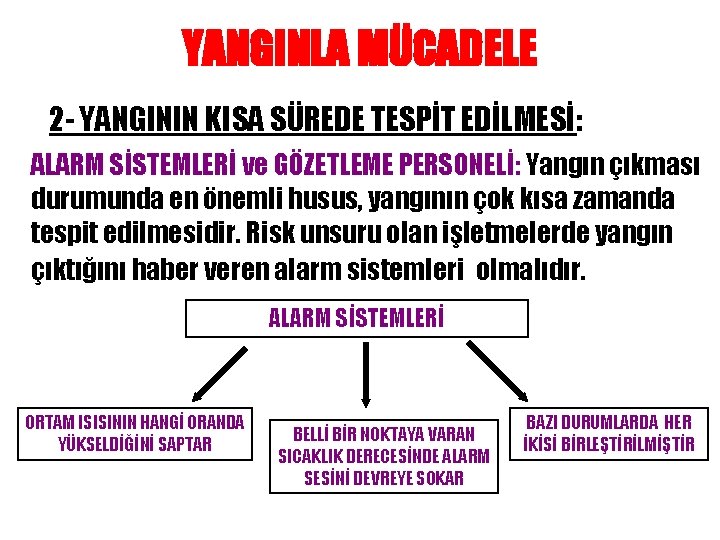 YANGINLA MÜCADELE 2 - YANGININ KISA SÜREDE TESPİT EDİLMESİ: ALARM SİSTEMLERİ ve GÖZETLEME PERSONELİ: