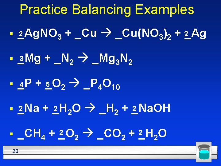 Practice Balancing Examples 2 § _Ag. NO 3 3 § _Mg § _P 4