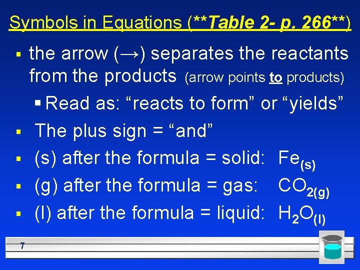 Symbols in Equations (**Table 2 - p. 266**) § § § 7 the arrow