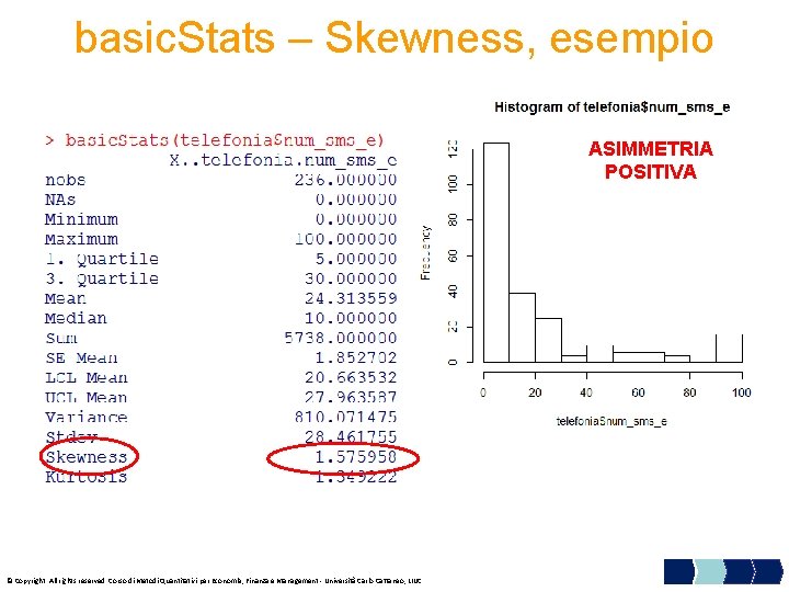 basic. Stats – Skewness, esempio ASIMMETRIA POSITIVA © Copyright. All rights reserved. Corso di