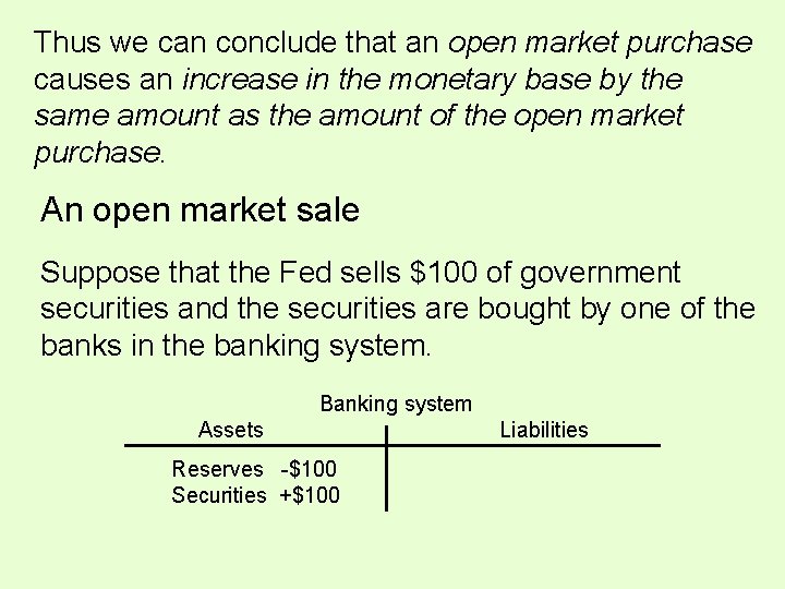 Thus we can conclude that an open market purchase causes an increase in the Thus we can conclude that an open market purchase causes an increase in the