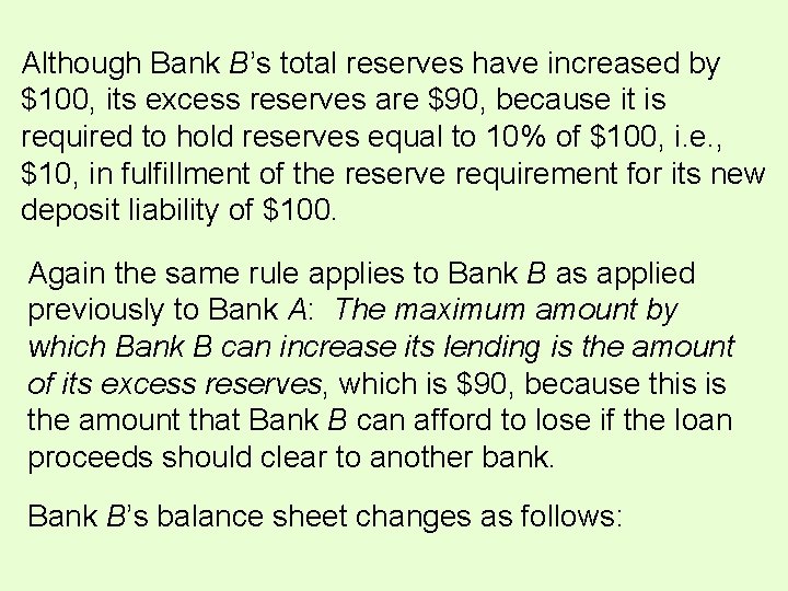 Although Bank B’s total reserves have increased by $100, its excess reserves are $90, Although Bank B’s total reserves have increased by $100, its excess reserves are $90,